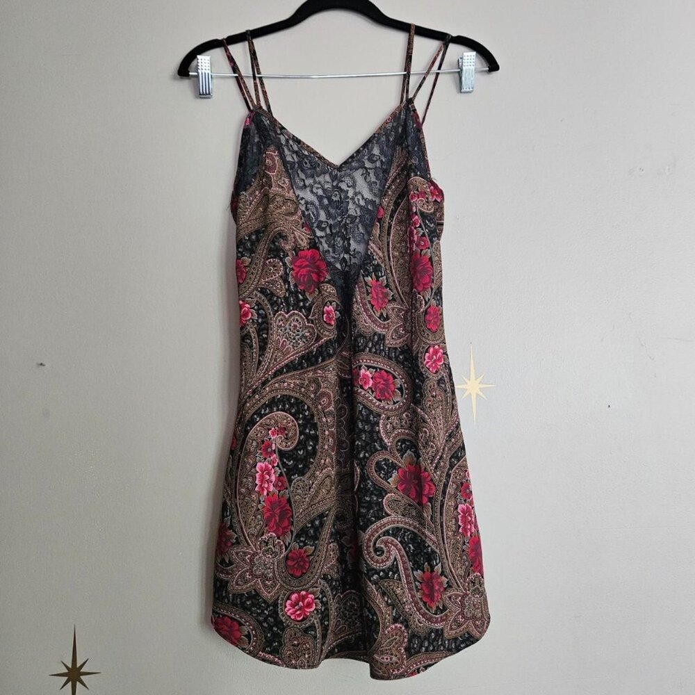 Victoria's Secret Gold Label 90s Satin Dress Size P Floral Paisley Lace